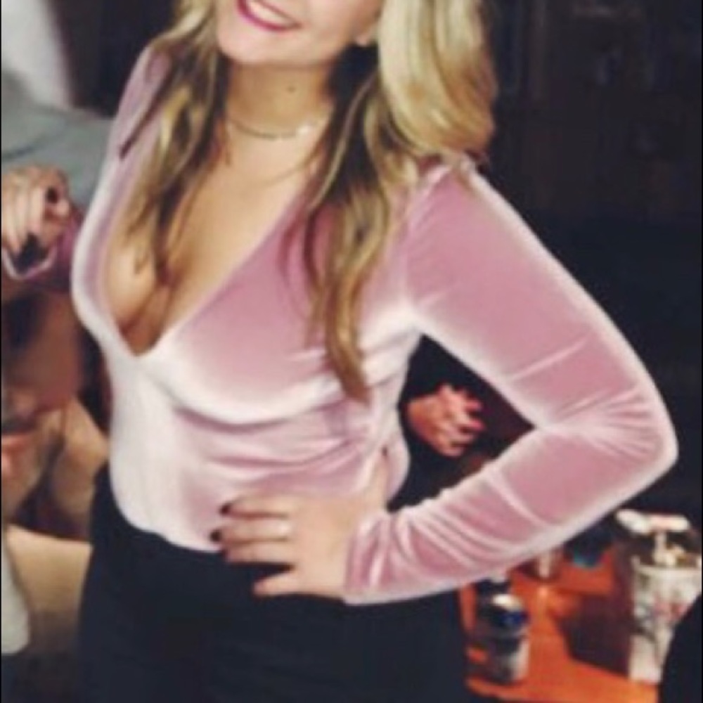 Express velour plunge long sleeve bodysuit